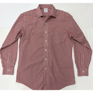 Brooks Brothers Red Check Dress Shirt Regent 15.5 Non Iron Supima Cotton
